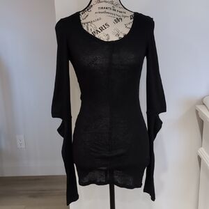 ZARA | Women's Black Long Sleeves w/ Elbow Cutout Distressed Tunic Top